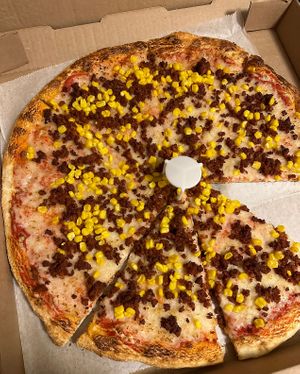 vegan cheese pizza with soyrizo and corn  at Lili's Place in Bethany Beach