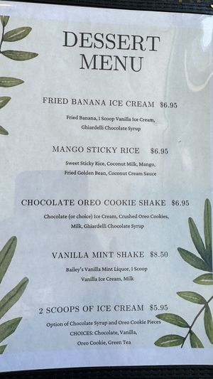 Dessert menu  at Chang Thai Durango in Durango