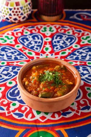 Bamia- sautéed okra in a spiced tomato sauce  at Freekeh in San Francisco