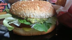 Yummy cheeseburger w/avo at Savory in Frankfurt