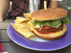 Vegan cheeseburger  at Savory in Frankfurt