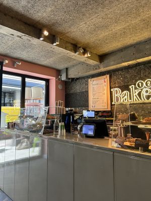display and menu (standard milk is oat)  at 123V Bakery in London