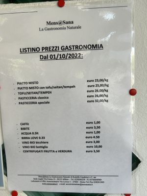 Prices at Mens@sana  at Mens Sana - Via Marx in Milan