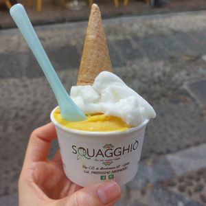Lemon and mango ice cream at Squagghiò in Cefalu