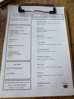 Speisekarte at NOAH in Mainz