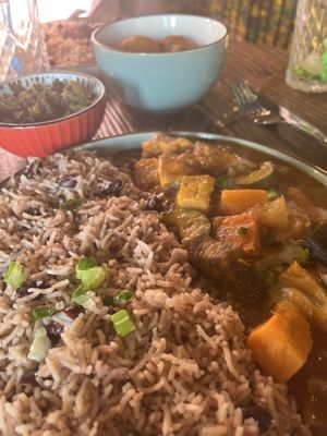Ital curry with rice & peas, calloo and dumplings   at JAH JAH in Margate