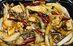 Mongolian vegan chicken  at Crazy Pepper in San Francisco