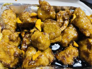 Vegan orange chicken  at Crazy Pepper in San Francisco