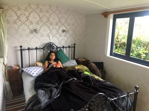 The comfy, bright and warm bedroom. at The Tram @ Shambhala in Okato