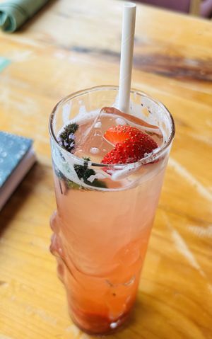 Strawberry Sunburst mocktail-delightful, but $19 is hard to justify with no added alcohol or THC 🤷🏻‍♀️  at Hi Flora! in Minneapolis