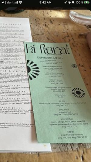 Thc menu   at Hi Flora! in Minneapolis