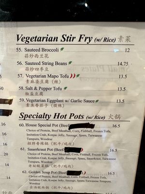 Vegetarian Stir Fry Menu  at Northern Cafe in El Segundo