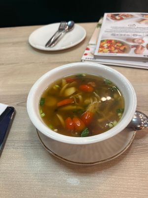 Tom yum mushrooms soup 🍲   at Salad Factory in Pattaya