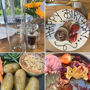 The atmosphere, mums bday dessert (not vegan) and my food    at The Mulberry Restaurant in Hunstanton