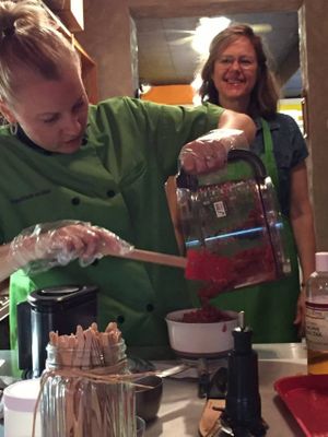 Owners, and certified vegan chefs, Helen Rose (left) and Darlene Union (right) demonstrate a recipe during a class.  at Superfoods Cafe & Market in Mt Airy
