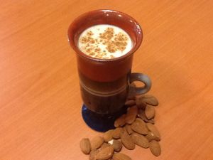 Raw vegan, GF homemade nut nog made from almonds and spices. Available by the cup or in a latte. at Superfoods Cafe & Market in Mt Airy