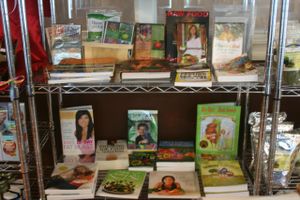 Plenty of informational books. at Superfoods Cafe & Market in Mt Airy