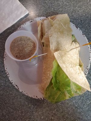 Gf chipotle chicken wrap with the kelp noodles on the side. at Superfoods Cafe & Market in Mt Airy