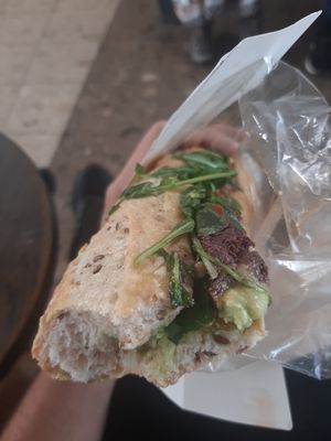 Advocado, olives and tomato sandwich at EDI - Prêt A Manger in Edinburgh