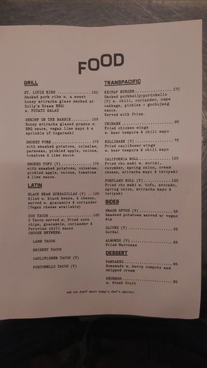The menu at Krøl in Malmo