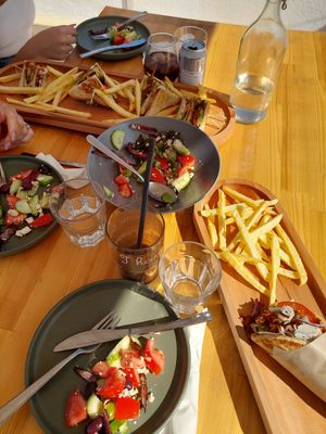 Vegan club sandwich and gyros with Greek salad at T Veg  in Rhodes