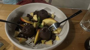 Chocolate balls with peach  at T Veg  in Rhodes