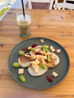 Freddo cappuccino and pancakes  at T Veg  in Rhodes