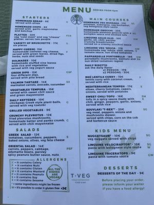 Menu (from august 2024)  at T Veg  in Rhodes