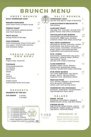 New season brunch menu at T Veg  in Rhodes