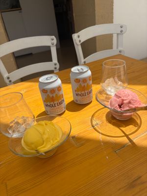 Mango and strawberry ice cream  at T Veg  in Rhodes