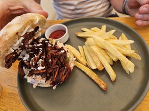 Pulled mushroom burger at T Veg  in Rhodes