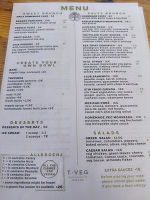 Food Menu July 2025 at T Veg  in Rhodes