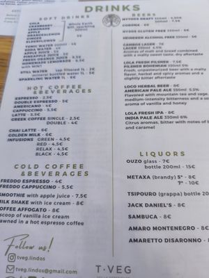 Drinks Menu July 2025 at T Veg  in Rhodes