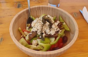 Greek salad with caramelized onions and tofu at T Veg  in Rhodes