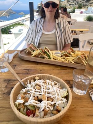 Club sandwich and Caesar saladd  at T Veg  in Rhodes