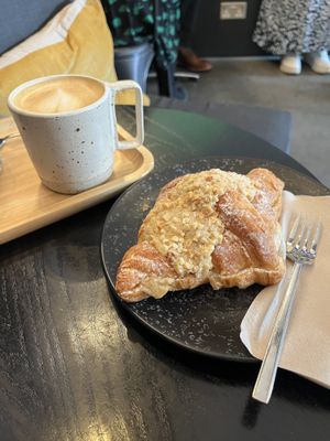 Vegan pastry and oat milk latte  at Metronome in Morden