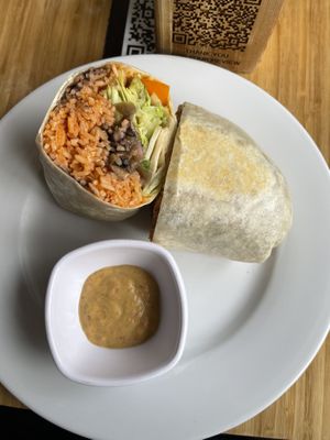 Vegan Burrito with hot sauce  at The Mexican Way in Acton