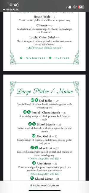 Menu 3   at Indian Room in West End