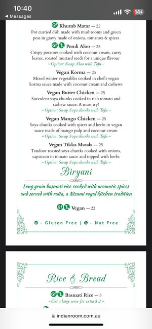 Menu 4  at Indian Room in West End