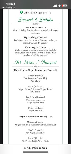 Menu 5  at Indian Room in West End