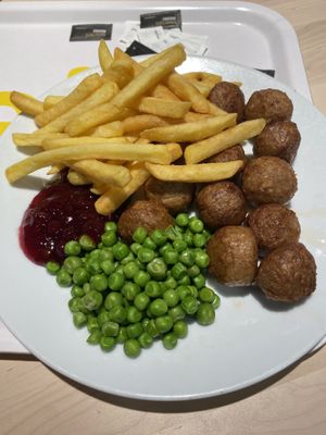 12 Plant Ball meal with peas, chips and lingonberry jam (£5.50)  at IKEA - Greenwich in South East London