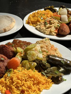 Reis, Hummus, Falafel, eingelegtes Gemüse, Weinblätter, marinierte Aubergine  at Bocaito Andalusi Halal in Cordoba