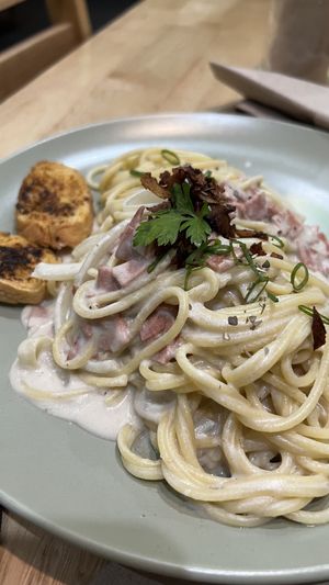 Spaghetti Carbonara  at Sauce Tree Sanur: Plant Based Cafe in Sanur
