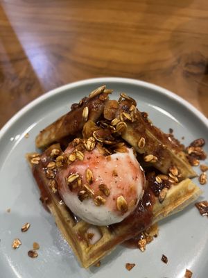 Waffle with icecream  at Sauce Tree Sanur: Plant Based Cafe in Sanur