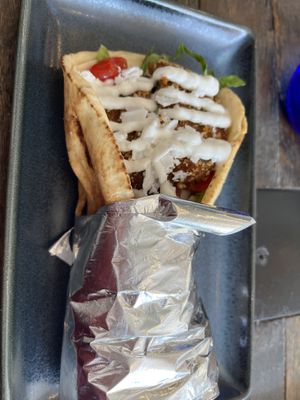 Zucchini fritter sandwich   at Kala Modern Greek in Chicago