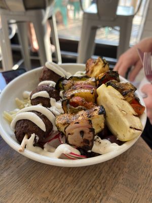 Plant Based bowl with added veggie skewer  at Kala Modern Greek in Chicago