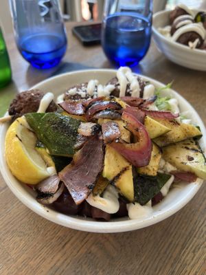 Plant based veggie bowl with modified skewer (no peppers)  at Kala Modern Greek in Chicago