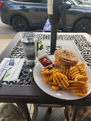 Cucú Sandwich w/ fries. Did not need condiments. at Red's Leaf Café in Metuchen