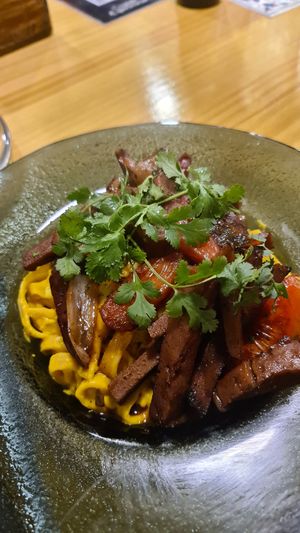 Huancachina Pasta with Seitan Saltado at Lounge del Brujo Centro Histórico in Arequipa