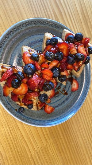Blueberry waffles (did not feel fresh)  at Lounge del Brujo Centro Histórico in Arequipa